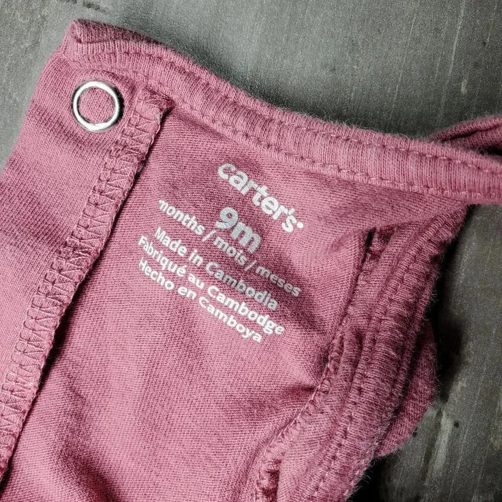 Carter's Baby Girl Mauve Ruffle Trim Romper Size 9 Months